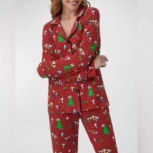 NEW! BedHead Pajamas Peanuts Christmas Snoopy Pajama Set 2 Piece Size Medium